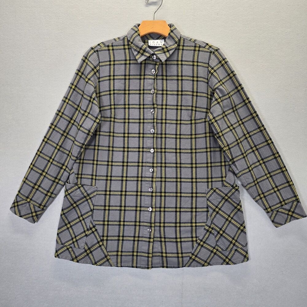 Joan Rivers Plaid Shirt Women's with Pockets Size XS